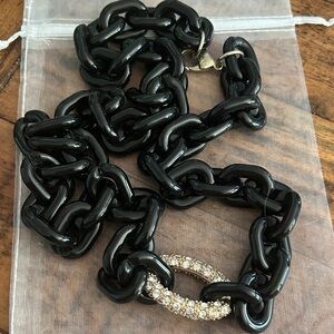 Banana Republic Black Necklace with Gold Crystal‎ Accent